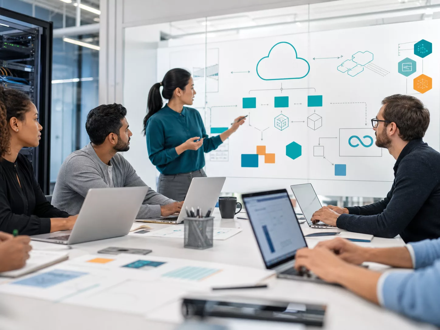 Equipo de consultoría diseñando arquitectura cloud